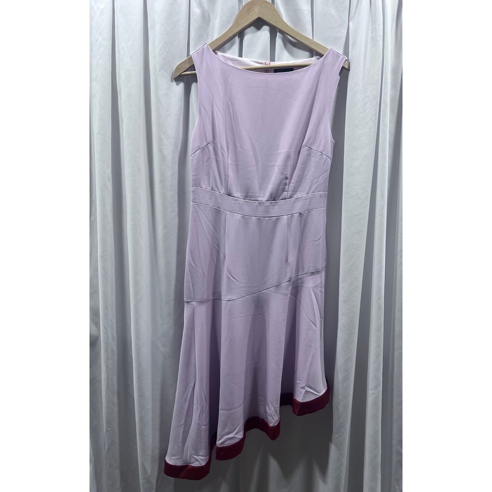 MOTF Lilac Pink Asymmetrical Hem Midi Dress Burgundy Trim Sleeveless Size S
